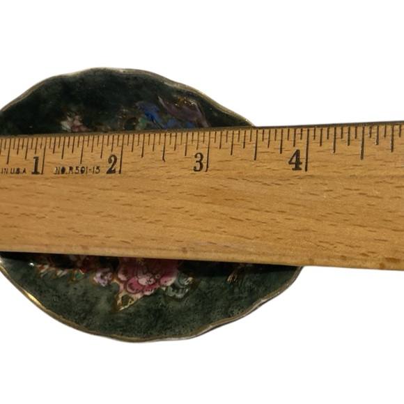 Vintage Japanese Green and Pink Floral trinket dish - Picture 5 of 6